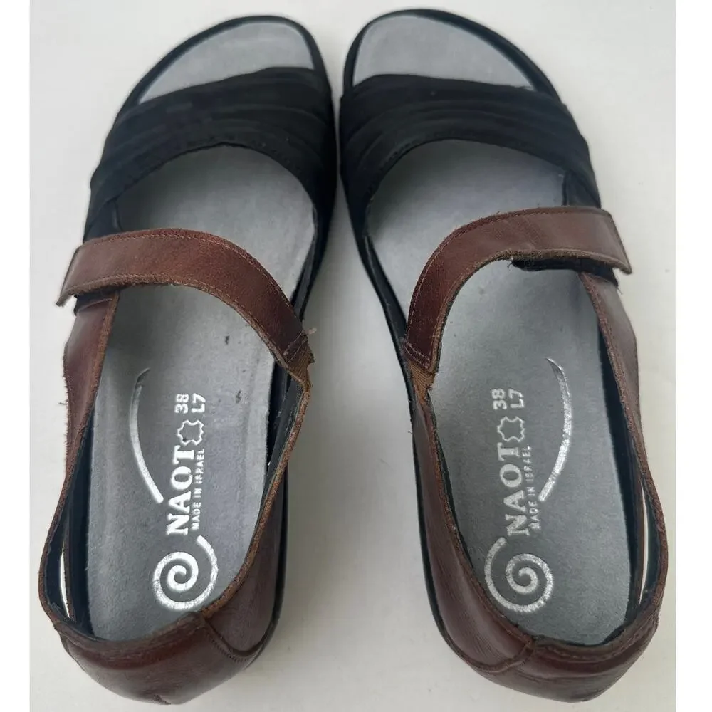 Naot Papaki Black & Cinnamon Leather Comfort Sandals Women's Sz 7 - Picture 7 of 10